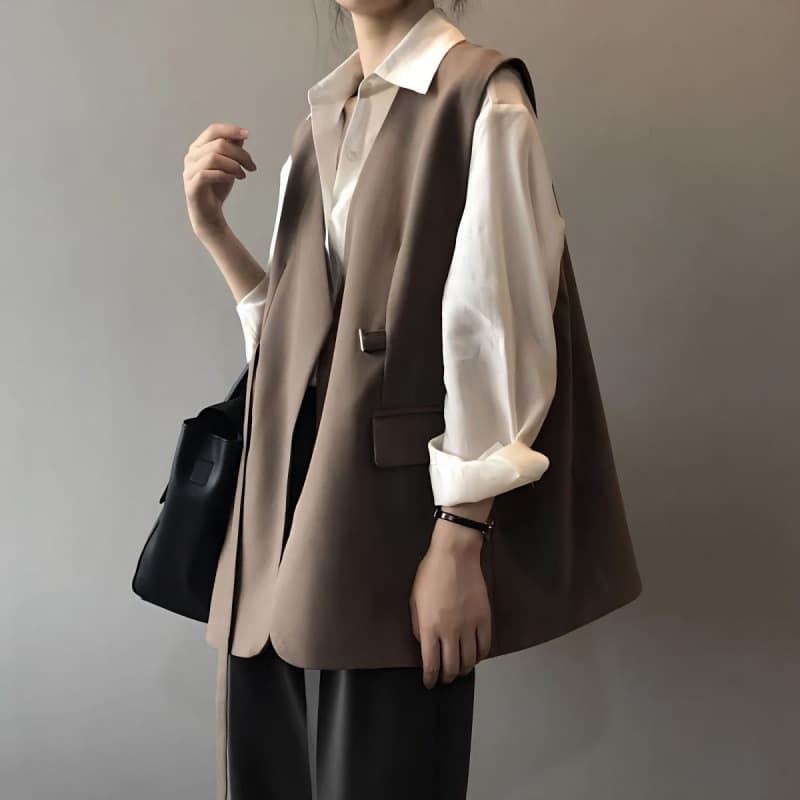 女性用ゆったりロング丈ジレ 体型カバー