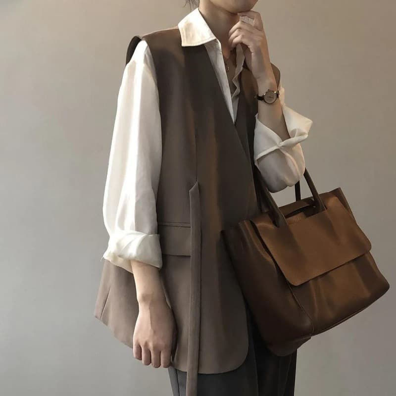 女性用ゆったりロング丈ジレ 体型カバー