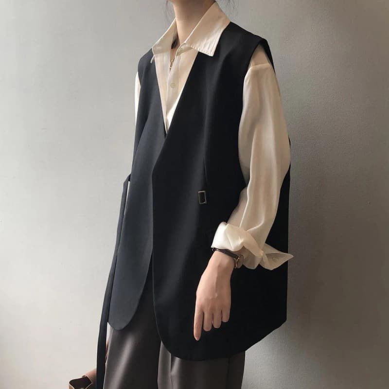 女性用ゆったりロング丈ジレ 体型カバー