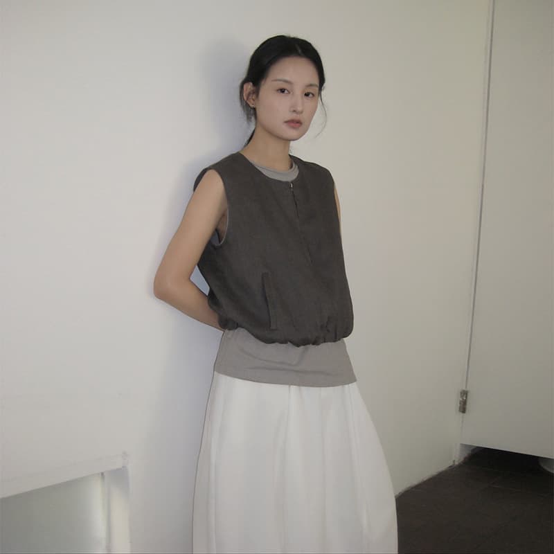 ジレ 麻混リネン調ノースリーブベスト