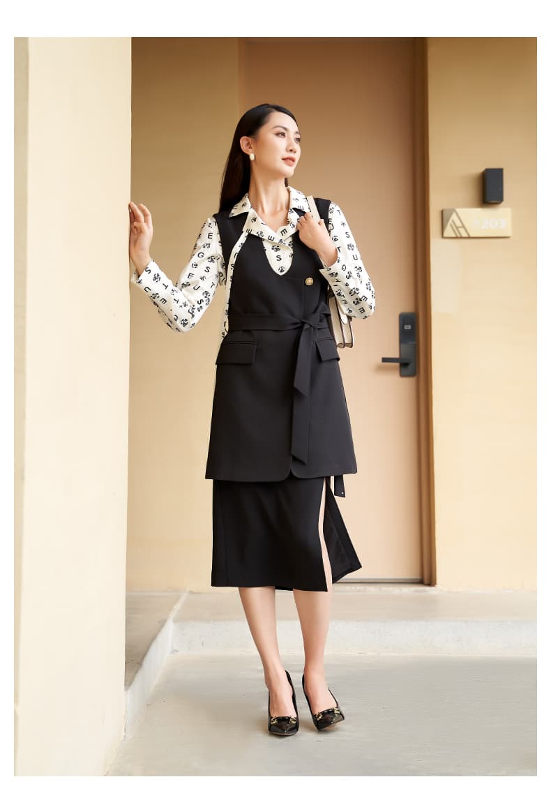 ジレ花柄シフォンスリーブジレワンピース