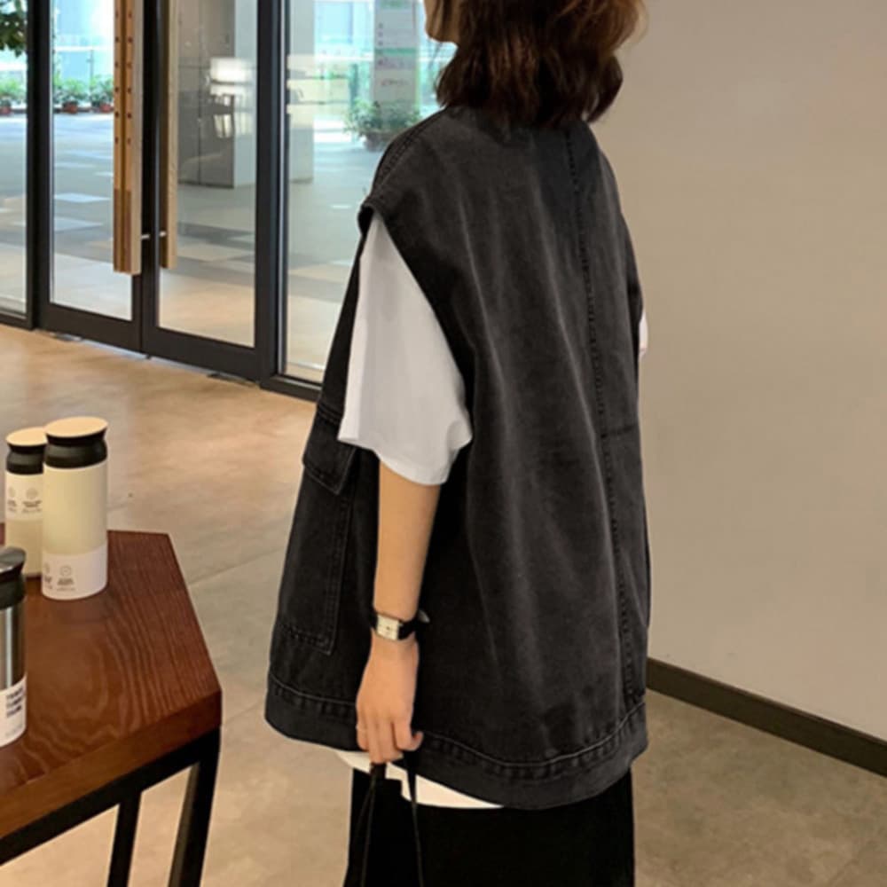 デニムジレ レディース 重ね着 袖なしベスト