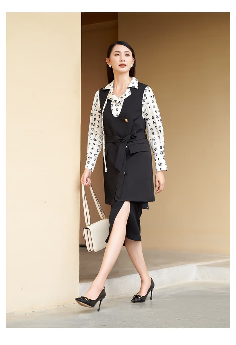 ジレ花柄シフォンスリーブジレワンピース