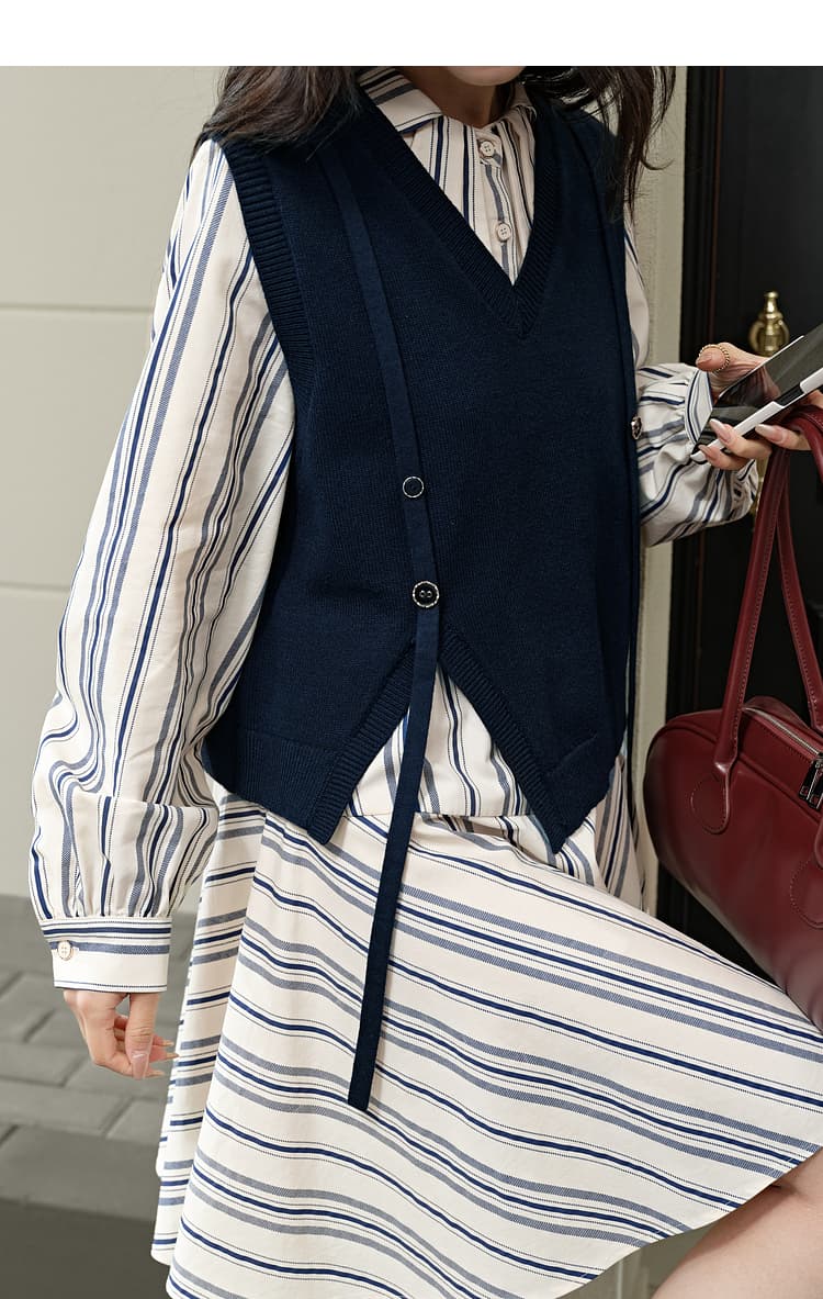 ジレ ストライプ柄シャツワンピース重ね着セット