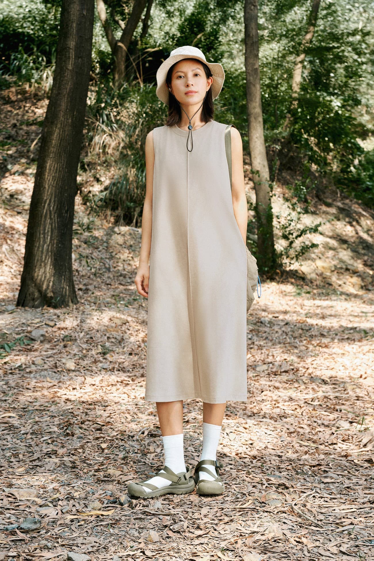  ジレ 麻混ミニマル ノースリーブワンピース