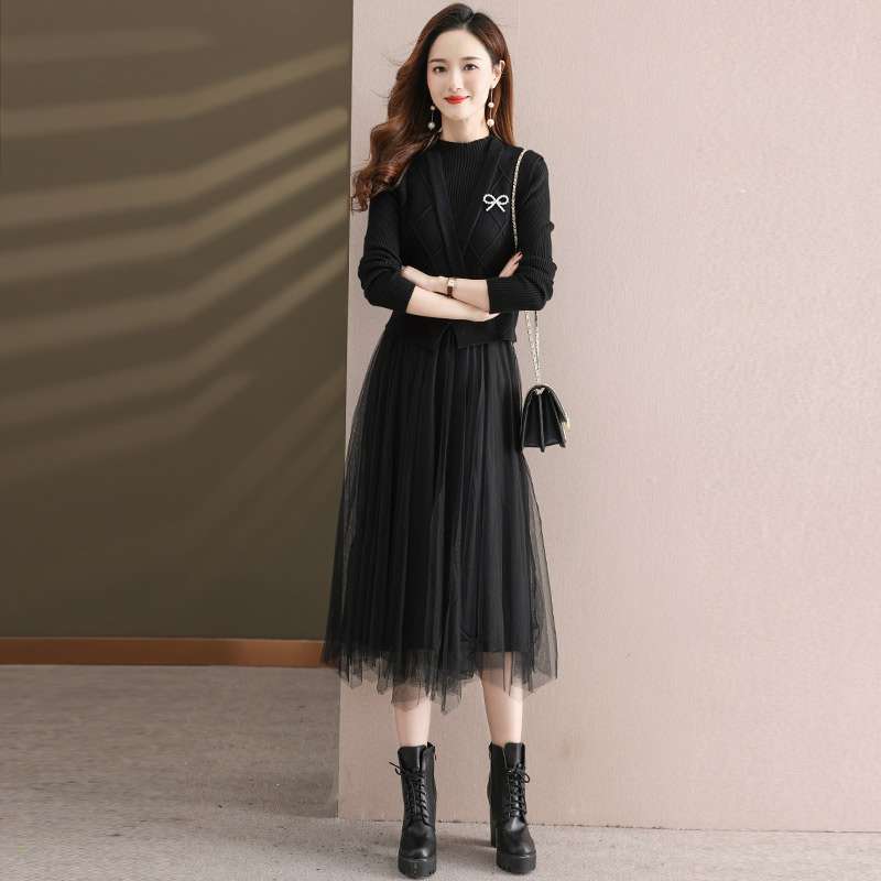 ジレ リボン付きテーラードベストワンピース