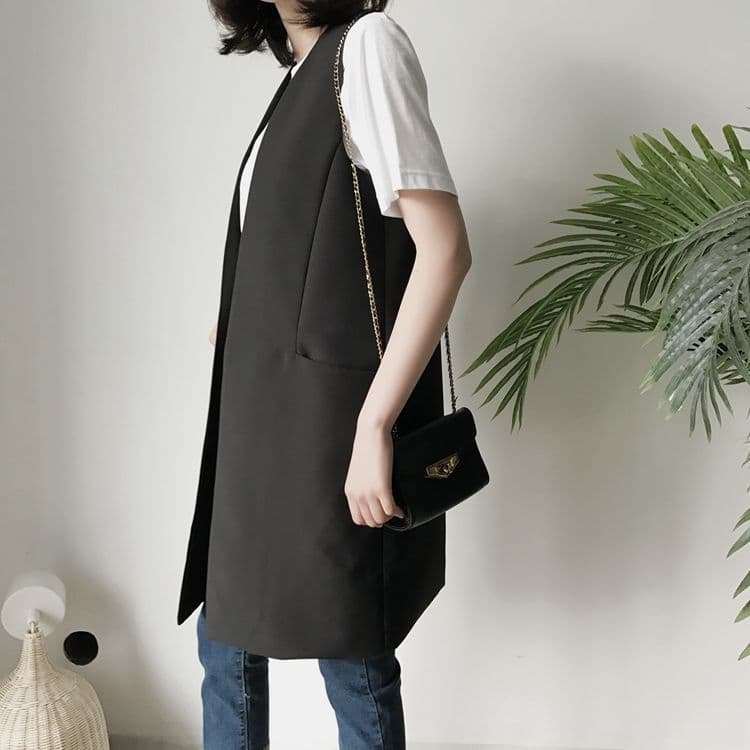 シンプルベーシックロングジレ
